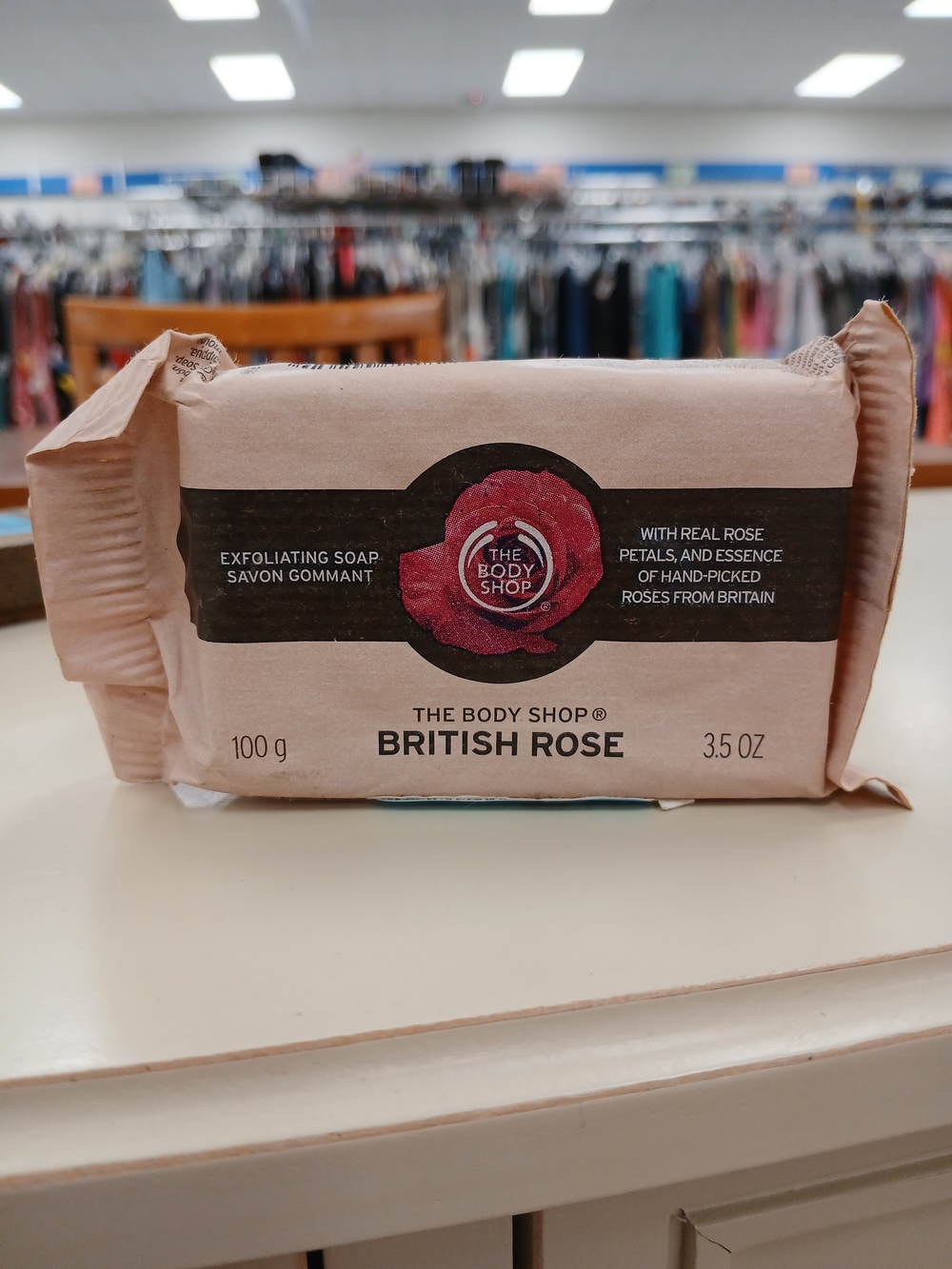 The Body Shop British Rose Exfoliating Bar Soap - Pink and Black Packaging